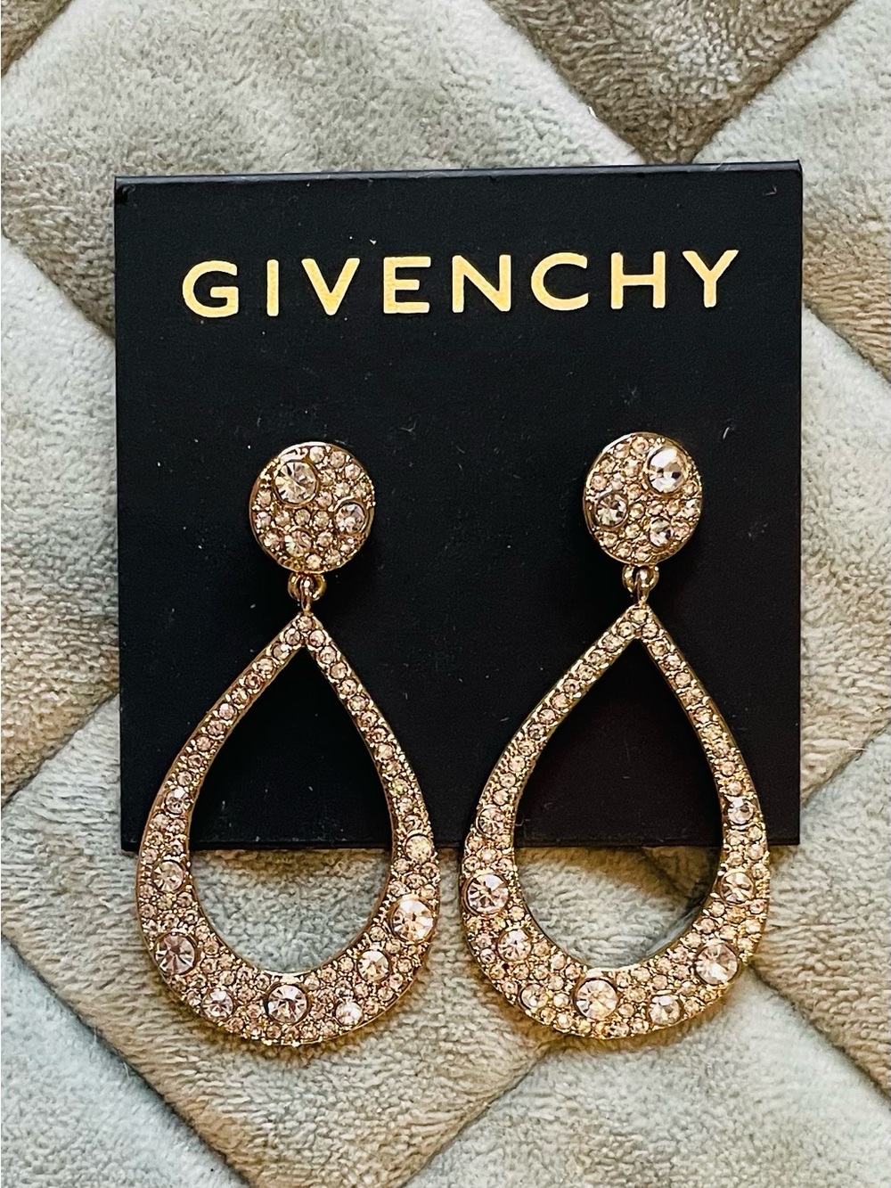 Givenchy Gold Crystal Teardrop Dangle Earrings